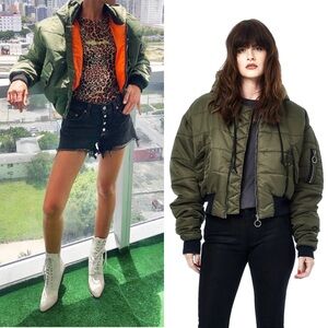 HUDSON‎ 90s Olive Cropped Oversized Utility Hooded Puffer Coat Bomber Jacket XS